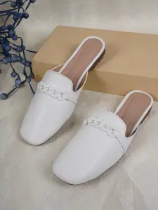 Style Shoes Women White Striped Mules Flats