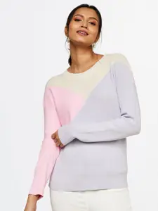 AND Women Grey & Pink Colourblocked Rayon Top