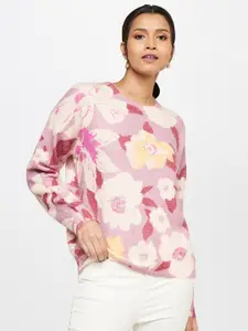 AND Women Pink & Off White Floral Print Top
