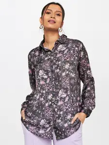 AND Women Black Floral Printed Casual Shirt