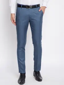 VEI SASTRE Men Blue Smart Slim Fit Formal Trouser