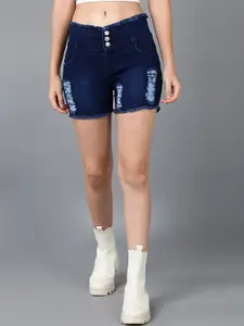 A-Okay Women Navy Blue High-Rise Cotton Denim Shorts