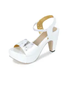 H3F White Regular Stiletto Peep Toe Sandals