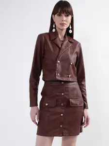 KENDALL & KYLIE  Women Coffee Brown Solid Double -Breasted Blazer