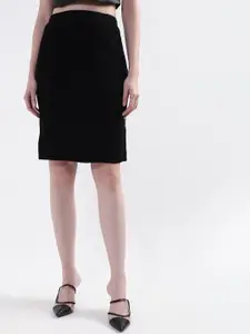 CENTRESTAGE Women Black Solid Knee Length Pencil Skirt