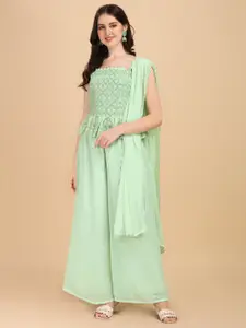 Virah Fashion Women Sea Green Top with Palazzos & Dupatta