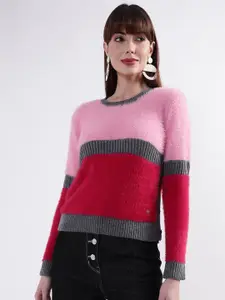 ELLE Women Pink & Grey Colourblocked Pullover