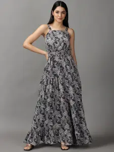 SHOWOFF Women Black & Grey Abstract Printed Maxi Dress