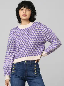 ONLY Women Purple & White Crop Pullover JDYDARLINA L/S STRUC, Passion Flower, XS