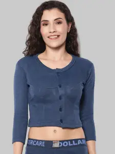 Dollar Women Blue Slim-Fit Cropped Thermal Top