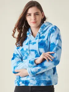 Modeve Women Blue Printed Hooded Sweatshirt