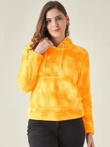 Modeve Women Yellow Printed Hooded Sweatshirt
