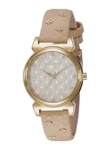 GIORDANO Women Gold-Toned Dial & Beige Leather Textured Straps Analogue Chronograph Watch