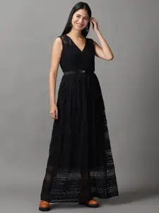 SHOWOFF Women Black Cotton Maxi Dress