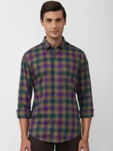 Peter England Casuals Men Purple Slim Fit Checked Formal Shirt