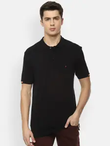 Louis Philippe Jeans Men Black Polo Collar Slim Fit Cotton T-shirt