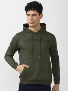 Van Heusen Sport Men Olive Green Printed Hooded Sweatshirt
