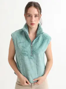 RAREISM Women Green Solid Sweater Vest
