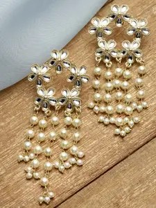 KARATCART Women Gold Plated White Floral Drop Earrings