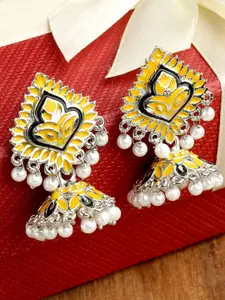 KARATCART Women Silver Plated Yellow Dome Shaped Drop Earrings