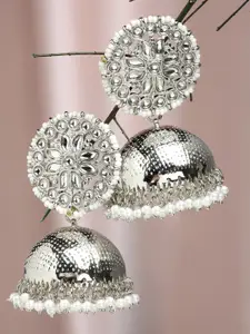 KARATCART women Silver-Toned Dome Shaped Jhumkas Earrings