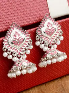 KARATCART Women  Silver Plated Pink Dome Shaped Jhumkas Earrings