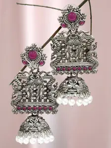 KARATCART Women Oxidised Silver Red Dome Shaped Jhumkas Earrings