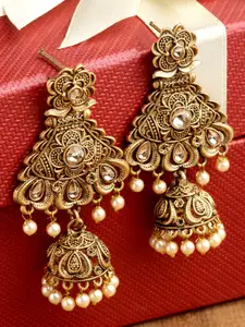 KARATCART Women Gold-Plated Dome Shaped Jhumkas Earrings