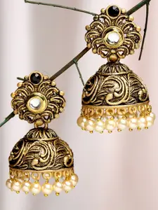 KARATCART Women Gold Plated  Black Dome Shaped Jhumkas Earrings