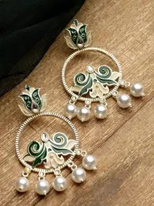 KARATCART Women Gold Plated Green Circular Drop Earrings