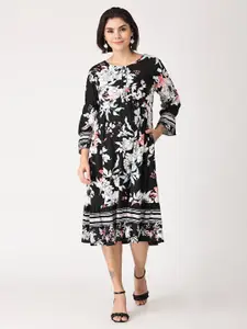 The Mom Store Black & White Floral Maternity A-Line Midi Dress