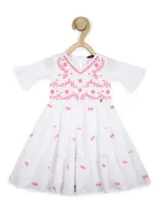 Allen Solly Junior Girls White Floral Embroidered Pure Cotton Dress