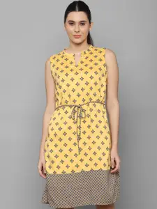Allen Solly Woman Yellow & Brown Ethnic Motifs A-Line Dress