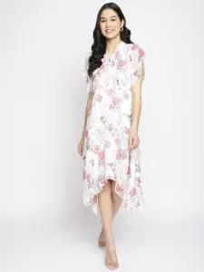 Latin Quarters White & Pink Floral A-Line Midi Dress