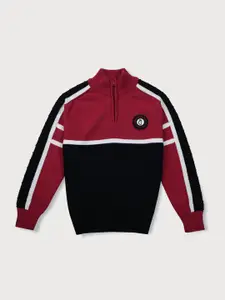 Gini and Jony Boys Maroon & Black Colourblocked Pullover