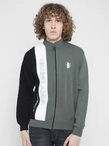 Octave Men Olive Green Colourblocked Sweatshirt