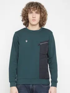 Octave Men Green Colourblocked Fleece Sweatshirt