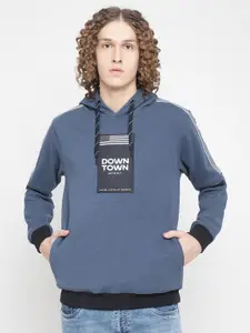 Octave Men Blue Printed Hooded Fleece Sweatshirt