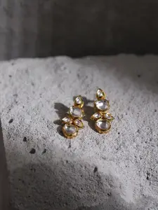 Ruby Raang White & Gold-Toned Contemporary Gold-Plated Drops Earrings