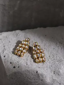 Ruby Raang Gold-Toned & White Kundan Contemporary Gold-Plated Drop Earrings