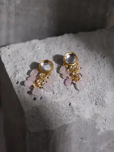Ruby Raang Gold-Toned & White Kundan Contemporary Gold-Plated Drop Earrings
