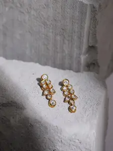 Ruby Raang Gold-Toned & White Kundan Contemporary Gold-Plated Drop Earrings