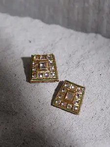 Ruby Raang Gold-Toned & White Kundan Square Shaped Gold-Plated Studs Earrings