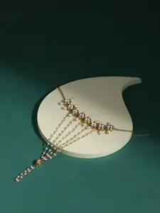 Ruby Raang Women Gold-Toned & White Brass Kundan Gold-Plated Link Bracelet