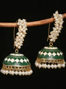 OOMPH Green & Gold-Toned Dome Shaped Jhumkas Earrings