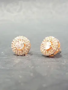 OOMPH OOMPH Rose Gold & White Circular Cubic Zirconia Studs Earrings
