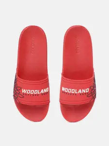 Woodland Men Red & Navy Blue Brand Logo Print Sliders