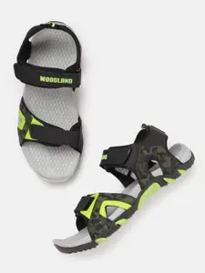 Woodland Men Black & Fluorescent Green Solid Sports Sandals