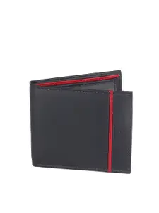 Red Chief Men Black & Red Leather Two Fold Wallet