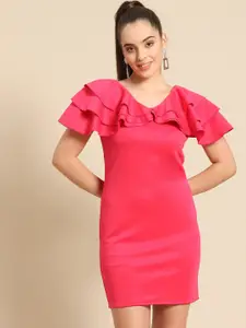 DODO & MOA Women Pink Crepe Sheath Dress